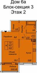 ЖК «Сибирь», планировка 1-комнатной квартиры, 44.50 м²