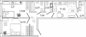 ЖК «Master Place», планировка 2-комнатной квартиры, 53.53 м²