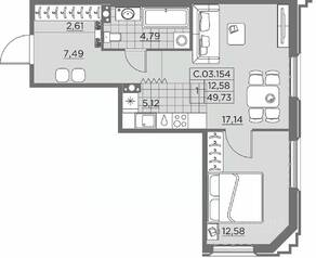 ЖК «Alter», планировка 1-комнатной квартиры, 50.10 м²