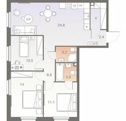 ЖК «Twelve», планировка 4-комнатной квартиры, 82.10 м²
