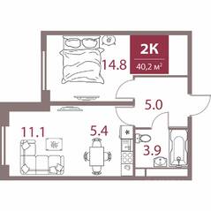 ЖК «Legacy», планировка 2-комнатной квартиры, 40.20 м²