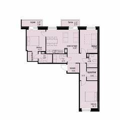 ЖК «iD Svetlanovskiy», планировка 3-комнатной квартиры, 93.25 м²