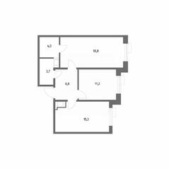 ЖК «Парусная 1», планировка 2-комнатной квартиры, 59.80 м²