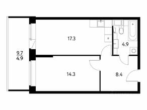 ЖК «Солнечный парк», планировка 1-комнатной квартиры, 49.77 м²