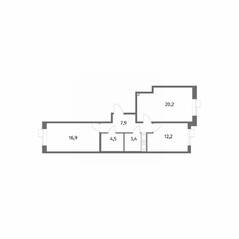 ЖК «Парусная 1», планировка 2-комнатной квартиры, 65.10 м²