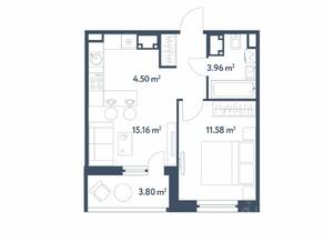 ЖК Светлый мир «Станция «Л», планировка 2-комнатной квартиры, 37.10 м²