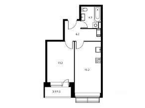 ЖК «Солнечный парк», планировка 1-комнатной квартиры, 42.02 м²