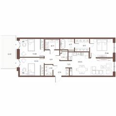 ЖК «Большой 67», планировка 3-комнатной квартиры, 96.88 м²