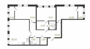 ЖК «Квадрия», планировка 3-комнатной квартиры, 114.46 м²