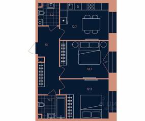 ЖК «ERA», планировка 2-комнатной квартиры, 55.30 м²