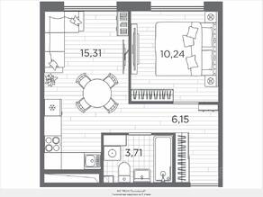 ЖК «Plus Пулковский», планировка 1-комнатной квартиры, 35.41 м²