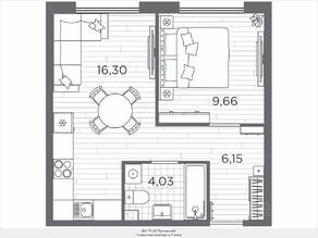 ЖК «Plus Пулковский», планировка 1-комнатной квартиры, 36.14 м²