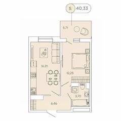 ЖК «Аквилон Stories», планировка 1-комнатной квартиры, 40.33 м²