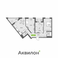 ЖК «Аквилон ZALIVE», планировка 3-комнатной квартиры, 84.70 м²