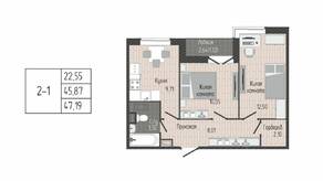 ЖК «Sertolovo Park», планировка 2-комнатной квартиры, 47.19 м²