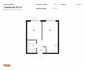 ЖК «Кудровский парк», планировка 1-комнатной квартиры, 36.10 м²