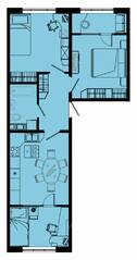 ЖК «Pixel», планировка 2-комнатной квартиры, 61.73 м²