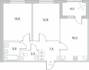 ЖК «Югтаун. Олимпийские кварталы», планировка 2-комнатной квартиры, 56.70 м²