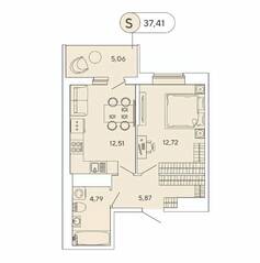 ЖК «Аквилон Stories», планировка 1-комнатной квартиры, 37.41 м²