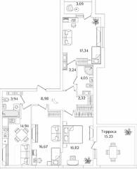 ЖК «Лайнеръ», планировка 3-комнатной квартиры, 94.71 м²