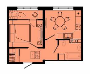 ЖК «Pixel», планировка 1-комнатной квартиры, 34.46 м²