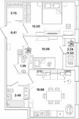 ЖК «Академик», планировка 2-комнатной квартиры, 60.83 м²