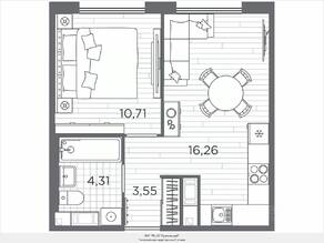 ЖК «Plus Пулковский», планировка 1-комнатной квартиры, 34.83 м²