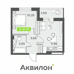 ЖК «Аквилон All in 3.0», планировка 1-комнатной квартиры, 31.74 м²