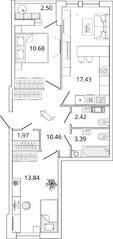 ЖК «Master Place», планировка 2-комнатной квартиры, 61.98 м²