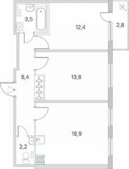 МЖК «Новое Сертолово», планировка 2-комнатной квартиры, 60.00 м²