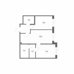 ЖК «Парусная 1», планировка 2-комнатной квартиры, 65.00 м²