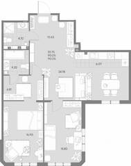 ЖК «Amo», планировка 2-комнатной квартиры, 90.05 м²