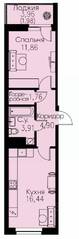 ЖК «ID Кудрово», планировка 1-комнатной квартиры, 40.85 м²