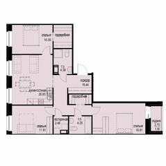 ЖК «iD Svetlanovskiy», планировка 3-комнатной квартиры, 94.13 м²