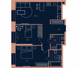 ЖК «ERA», планировка 3-комнатной квартиры, 70.80 м²