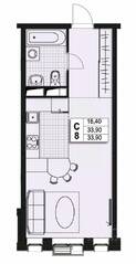 ЖК «Атлантис», планировка студии, 33.90 м²