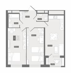 ЖК UP-квартал «Воронцовский», планировка 2-комнатной квартиры, 69.34 м²