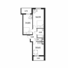ЖК «Chkalov», планировка 2-комнатной квартиры, 57.00 м²