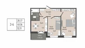 ЖК «Sertolovo Park», планировка 2-комнатной квартиры, 50.11 м²