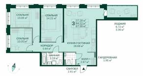 ЖК «Magnifika», планировка 3-комнатной квартиры, 87.50 м²