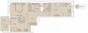 ЖК «Аквилон Stories», планировка 2-комнатной квартиры, 57.71 м²