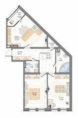 ЖК «Мануфактура James Beck», планировка 2-комнатной квартиры, 86.78 м²