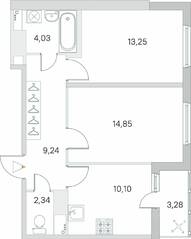 ЖК «Ясно. Янино», планировка 2-комнатной квартиры, 55.45 м²