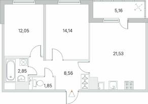 ЖК «Ясно. Янино», планировка 2-комнатной квартиры, 63.56 м²