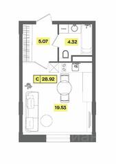 ЖК «Радость», планировка студии, 28.92 м²
