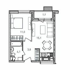 ЖК «Квартал Светлый», планировка 1-комнатной квартиры, 35.10 м²