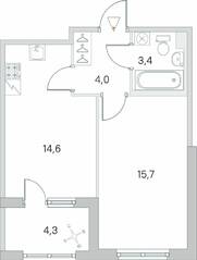 ЖК «Югтаун. Олимпийские кварталы», планировка 1-комнатной квартиры, 39.85 м²