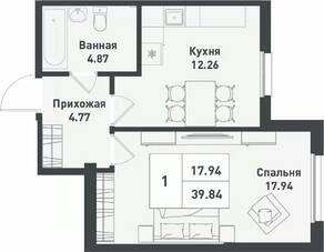 ЖК «Феникс», планировка 1-комнатной квартиры, 40.20 м²