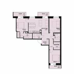 ЖК «iD Svetlanovskiy», планировка 3-комнатной квартиры, 91.09 м²