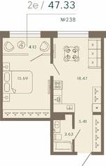 Апарт-комплекс «17/33 Петровский остров», планировка 1-комнатной квартиры, 47.33 м²